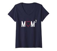 Donna Mamma alla seconda Madre di 2 Due Figli Maglietta con Collo a V, Navy, L