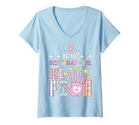 Donna Mamma del Compleanno Ragazza Carino Pastello 5 Anni Bambini Ciao 5 Maglietta con Collo a V