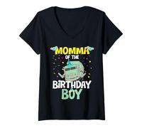 Donna Mamma del Compleanno Ragazzo Garbage Truck Riciclaggio Trash Maglietta con Collo a V