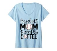 Donna Mamma di baseball, amante del caffè, divertente vita sportiva, stile di fine settimana Maglietta con Collo a V