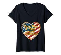Donna Mamma Di Tre Giovani Americani Patriottica Festa Della Mamma Mamma Maglietta con Collo a V