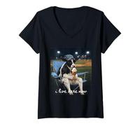 Donna Mamma Divertente di Baseball della Mucca io Vivo Qui Ora Maglietta con Collo a V