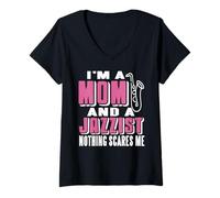 Donna Mamma jazzista con Sassofono sicura di sé Maglietta con Collo a V