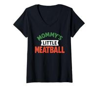 Donna Mamma Little Meatballs Divertente Famiglia Italiana Maglietta con Collo a V