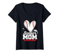 Donna Mamma Senior el 2026 Baseball Laurea Cuore Amore Maglietta con Collo a V