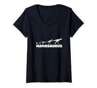 Donna Mammasaurus Preistorico Amore Materno Maglietta con Collo a V