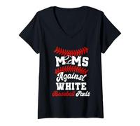 Donna Mamme Contro Bianco Baseball Pantaloni Divertente Baseball Mamma Scherzo Maglietta con Collo a V
