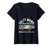 Donna Mamme Salate Beach Club Vacanze Salate Migliore Madre Maglietta con Collo a V