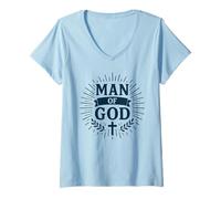 Donna Man of God with Laurel Cross Father's Day Christian Dad Men Maglietta con Collo a V