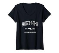 Donna Manchester-by-the-Sea Massachusetts MA Vintage Athletic Sport Maglietta con Collo a V