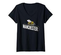 Donna Manchester England - Stampa 3D Decorata con api Maglietta con Collo a V