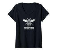Donna Manchester North England Bee Coordinate geografiche Bianche Maglietta con Collo a V