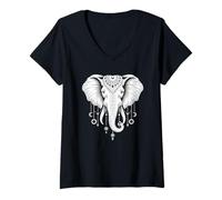 Donna Mandala Art Elefante Elefanti Maglietta con Collo a V