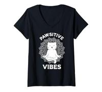 Donna Mandala con gattino in meditazione Pawsitive Vibes Cat Mamme e papà Maglietta con Collo a V