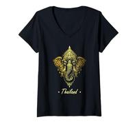 Donna Mandala Elephant Thailandia Souvenir Minimalista Maglietta con Collo a V