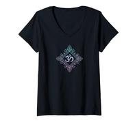 Donna Mandala Ohm, Aum Om Meditazione Maglietta con Collo a V