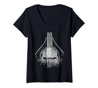 Donna Mandolino Classic Music Country Jazz Chitarra Effetto Distressed Maglietta con Collo a V