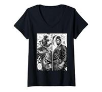 Donna Manga Afro Americano Samurai Warrior Black History Maglietta con Collo a V
