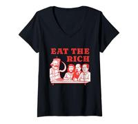 Donna Mangia Il Ricco Karl Marx Kebab Doner Che Guevara Lenin MAO Maglietta con Collo a V
