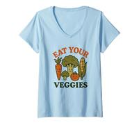 Donna Mangia Le tue Verdure - Vintage - Umorismo - Happy Vegetables Maglietta con Collo a V