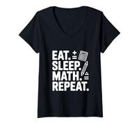 Donna Mangiare Dormire Matematica Ripeti Divertente Matematica Amante Maglietta con Collo a V