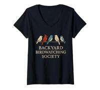 Donna Mangiatoia per Uccelli nel Cortile Bird Watcher Birdseed Nerd Divertente Maglietta con Collo a V