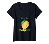 Donna Mango Lover Mango Pun Life is Mangoficent Food Pun Maglietta con Collo a V