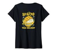 Donna Mango Riso Appiccicoso Dessert Tailandese Cartoon Food Art Maglietta con Collo a V