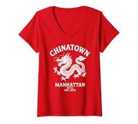 Donna Manhattan New York Chinatown Cinese Lower East Side NYC NY Maglietta con Collo a V