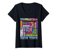 Donna Manhattan New York quartieri Skyline NYC Borough Pride Maglietta con Collo a V
