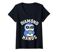 Donna Mani diamantate a Forma di Pinguino Solana HODL Maglietta con Collo a V