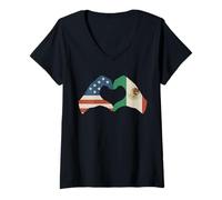 Donna Mani Formando Cuore Mezzo Americano Metà Messicano USA Messico Maglietta con Collo a V