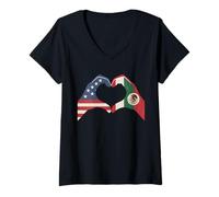 Donna Mani Formando Cuore Mezzo Americano Metà Messicano USA Messico Maglietta con Collo a V