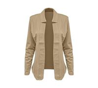 Donna Manica Lunga Blazer Anteriore Aperto Breve Blazer Tinta unita Revers Giacca Anteriore Aperto Drappeggiato Duster Vest Giacca Lunga con Tasche, cachi, 5XL