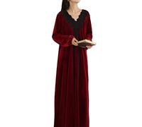 Donna Manica Lunga Camicia da Notte Vittoriana Palazzo Retrò Scollo a V Pigiama Lungo Stile Principessa di Pizzo Pigiameria Vestito da Notte Indumenti da Notte Abito da Notte in Velluto Vino rosso XL