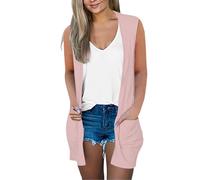 Donna Manica Lunga Maglia Cardigan Leggero Confortevole Aperto Fronte Casual Con Tasche Cardigan Leggero Donna Estate Lungo Lavabile In Lavatrice E Morbido, Rosa-e, 3XL