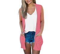 Donna Manica Lunga Maglia Cardigan Leggero Confortevole Aperto Fronte Casual Con Tasche Cardigan Leggero Donna Estate Lungo Lavabile In Lavatrice E Morbido, Hot Rosa-e, XL