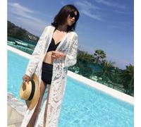 Donna Manica Lunga Pizzo Bianco Maxi Kimono Prendisole
