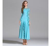 Donna Manica Lunga Swing Danza Abito Moderno Valzer Professionale Ballo per la