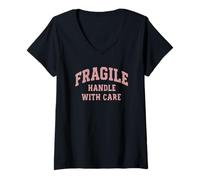 Donna Manico fragile con cura, design umoristico morbido e sensibile Maglietta con Collo a V