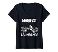 Donna Manifesto Abundance Spirituale Regalo Manifestazione Spiritualità Maglietta con Collo a V