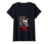 Donna Manifesto del Film Evil Chihuahua Maglietta con Collo a V