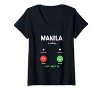 Donna Manila Chiama e Devo Andare in Viaggio nelle Filippine Maglietta con Collo a V