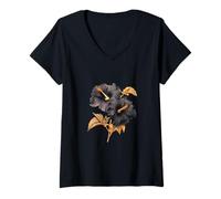 Donna Mano Drawn Foglia Monstera Colore Finestra Impianto Fiore Maglietta con Collo a V