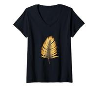 Donna Mano Drawn Foglia Monstera Colore Finestra Impianto Natura Maglietta con Collo a V