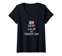 Donna Mantieni la calma e la tariffa sul protezionismo commerciale dell'economia americana Maglietta con Collo a V
