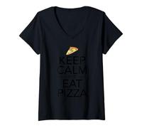 Donna Mantieni la calma e mangia pizza - Fast Food Lover Italian Foodie Pie Maglietta con Collo a V