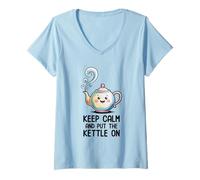 Donna Mantieni la Calma e Metti Il bollitore su Funny Tea Lover Maglietta con Collo a V