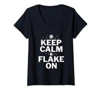 Donna Mantieni La Calma & Flake On - Consapevolezza della Psoriasi Maglietta con Collo a V