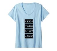 Donna Mantieni Le distanze Introvert Label Maker Style Lettering Maglietta con Collo a V